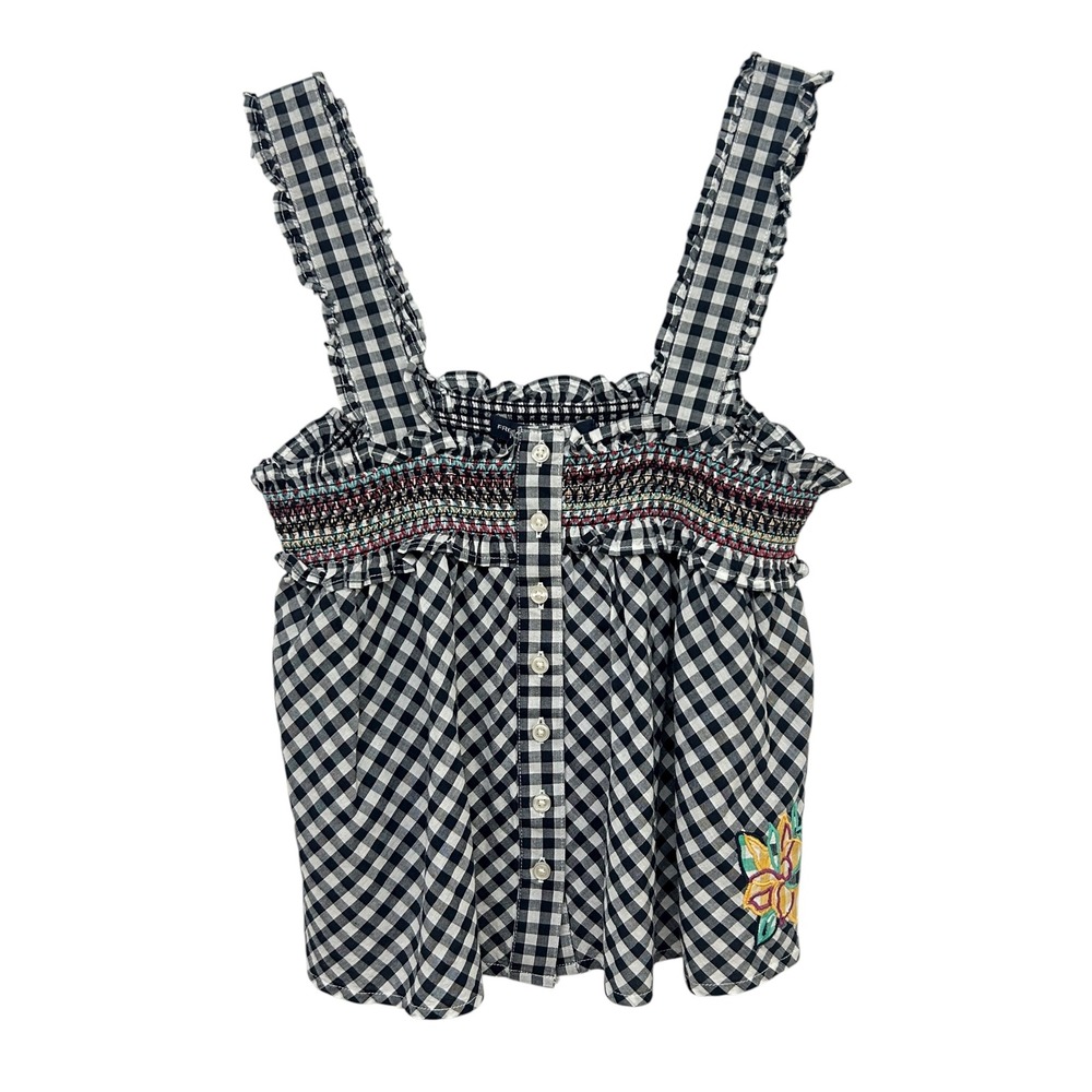 French Connection Black Gingham Smocked Cotton Tank Top XS Cottagecore Indie NWT